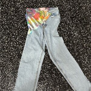 REVICE Blue Straight Leg Jeans with Vibrant Design